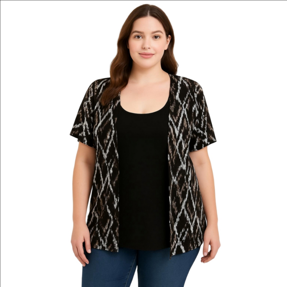 Classic Collections Faux Cardigan and Camisole Set Black  White XL